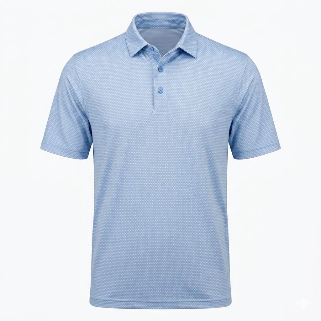 Rorie Whelan Golf Mens Medium Blue Polka Dot Performance Polo Shirt